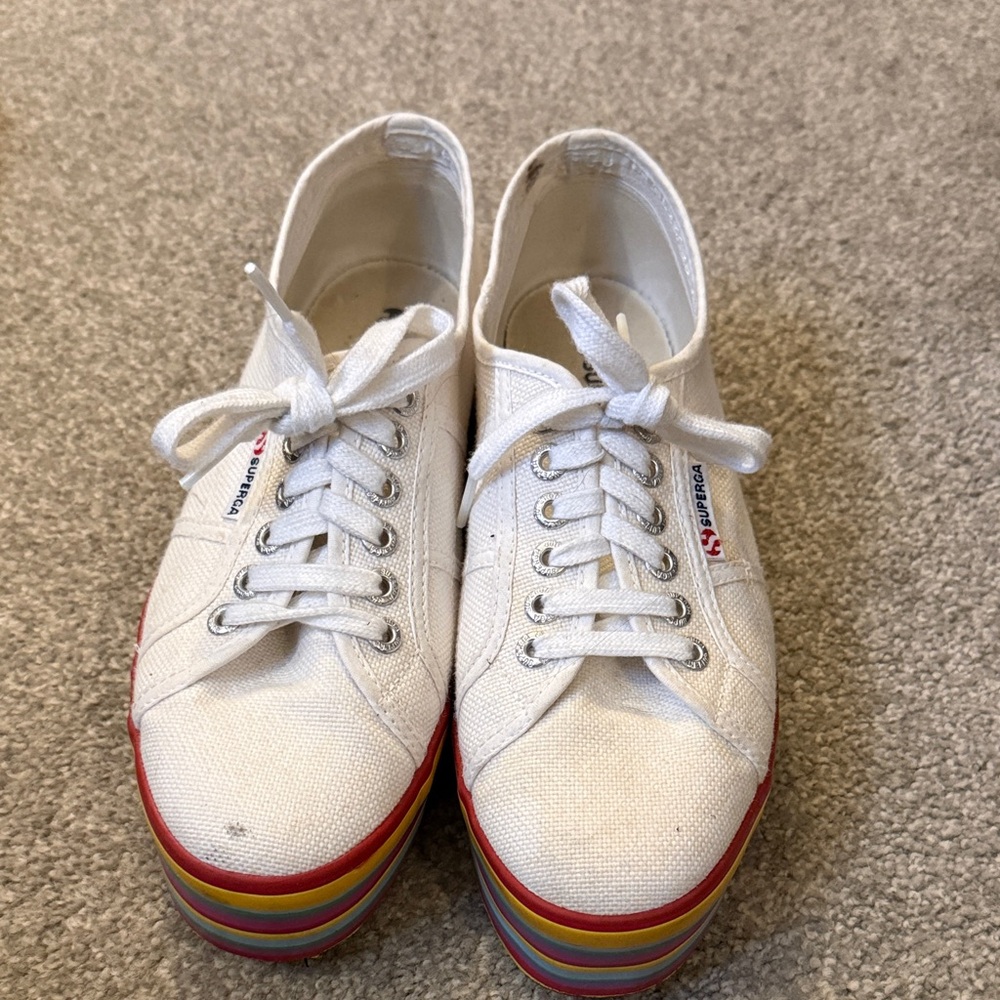 Superga White Sneakers with Multicolor Sole